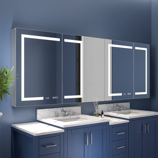 Boost-M2 84" W x 32" H Bathroom Narrow Light Medicine Cabinets with Vanity Mirror Recessed or Surface