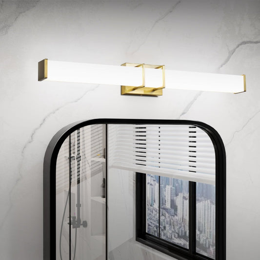 ExBrite 31.5" Sleek LED Vanity Light with Glass Shade, Tri-Color Temperature and Stepless Dimming, ETL-Certified, Gold